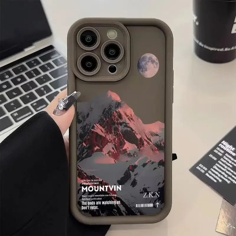 Shockproof Pink Sunset Mountain Phone Case - Natural Scenery Soft Cover