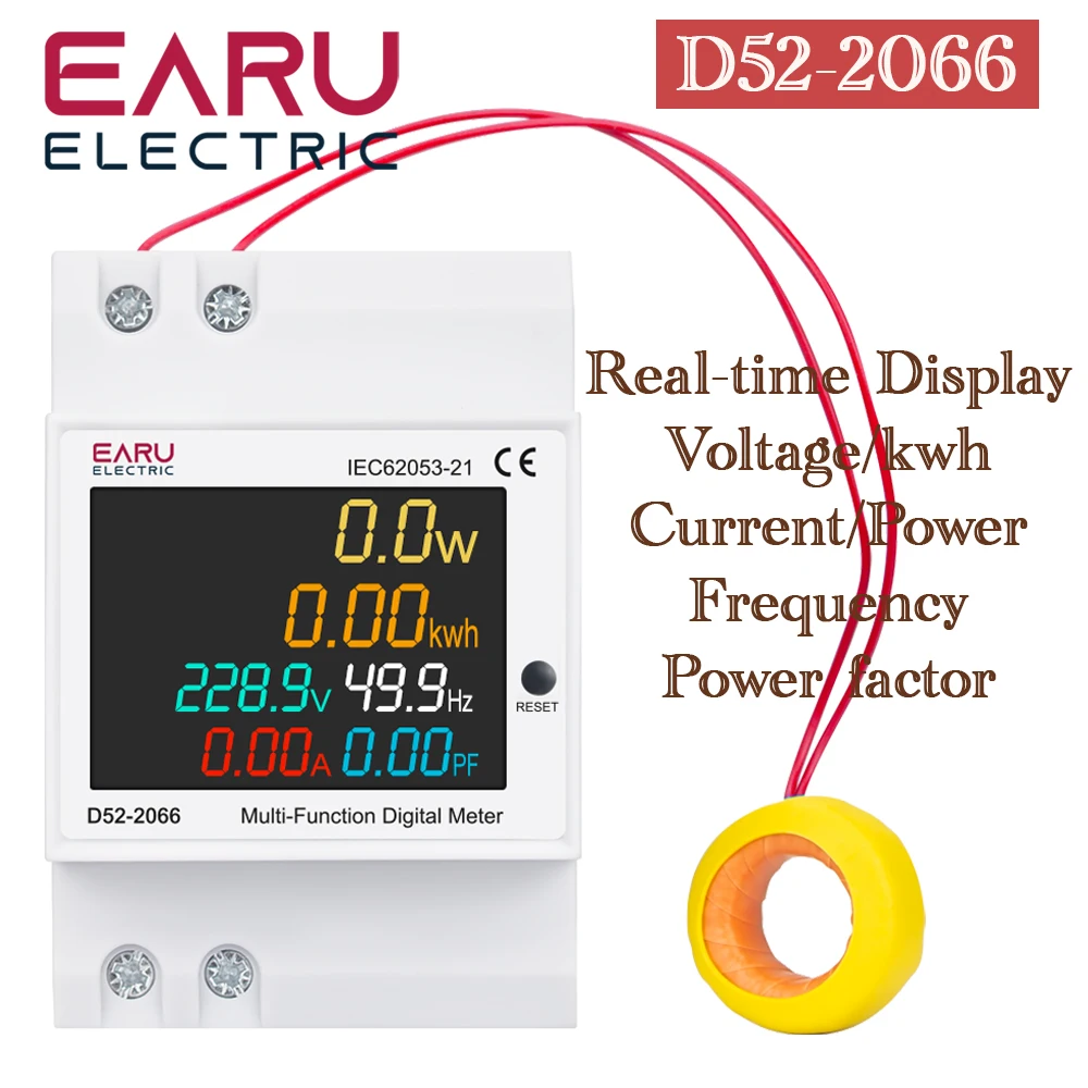 Energy Meter Din Rail Electricity Usage Monitor with Voltmeter, Ammeter, and Power Measurement Functions (AC 40-300V, 100A)