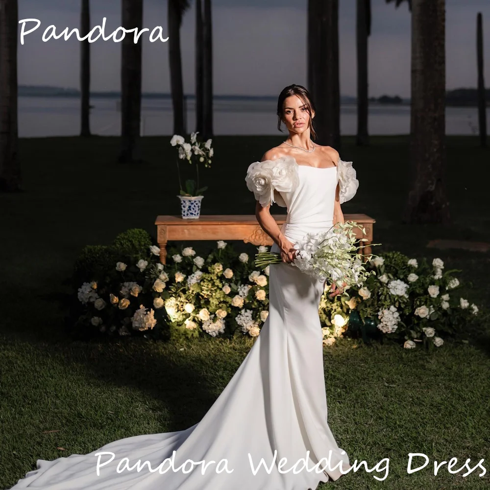 

Pandora Crepe Mermaid Strapless Flowers Court Train Ivory Bride Dresses Floor-length Elegant Wedding Dresses For Woman 2024