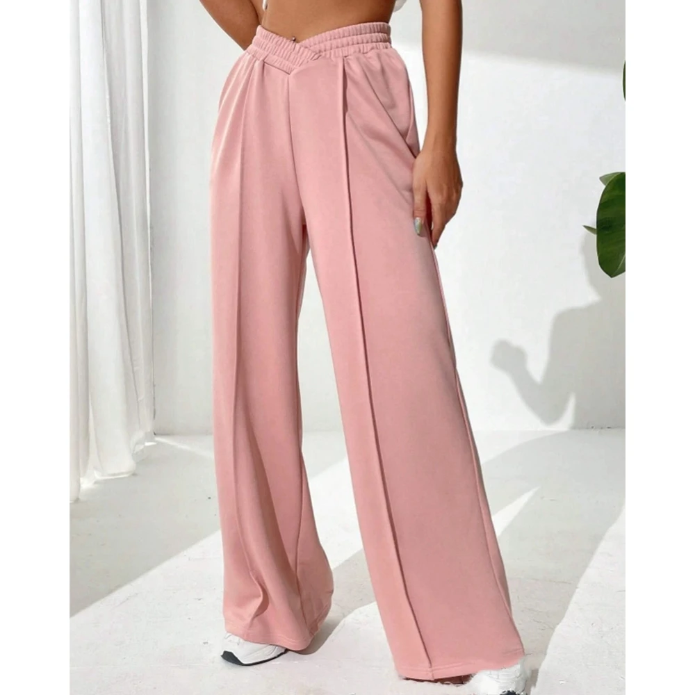 Fashion Femme Ruched Fold Wide Leg Pants Women Casual High Waist Shirred Pink Trousers Work Out Pants Streetwear Baggy Pants y2k