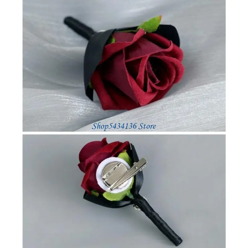 H7ED 5PCS Rose -Handgelenk Corsages für Braut- und Brautjungfer, Hochzeit Rose Boutonniere – Detail 9