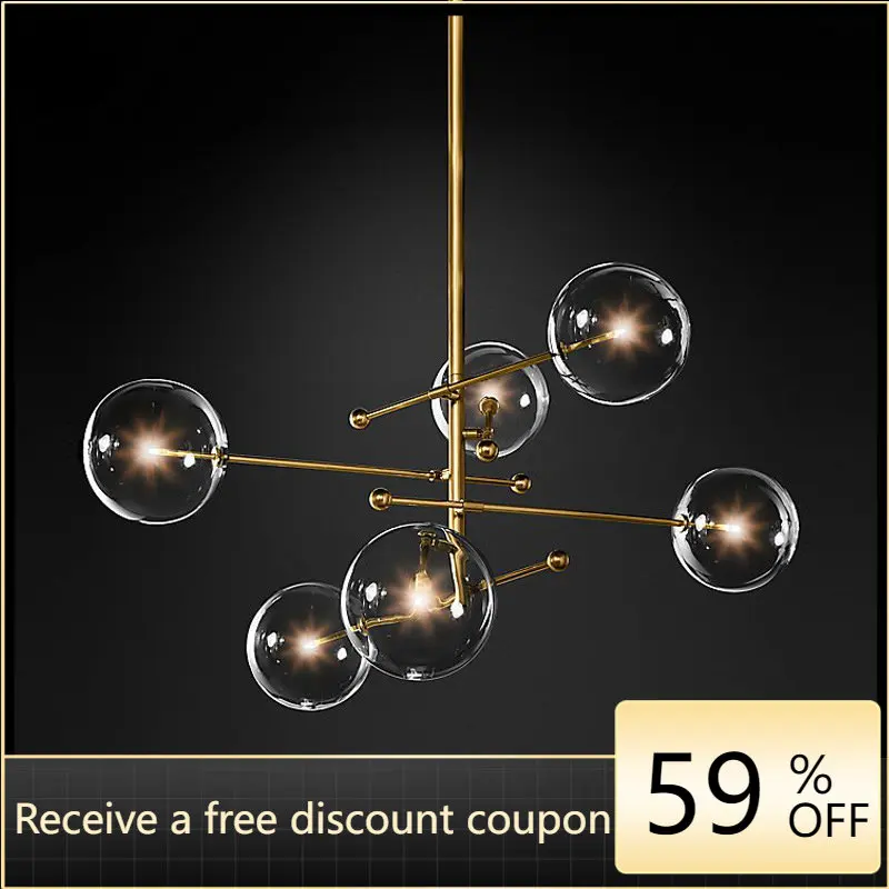 

LED Dining Room Pendant Chandelier Post Modern Black Gold Living Room Ceiling Lighting Pendant Lamp for Glass Ball Kitchen