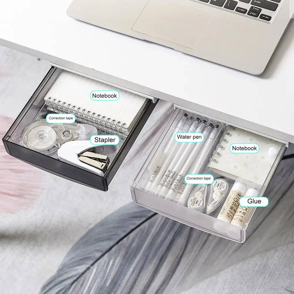 under Desk Drawer desktop Organizer Attachable Hidden Self-Adhesive Plastic Stick on Drawer under Desk Organizer Office Supplies