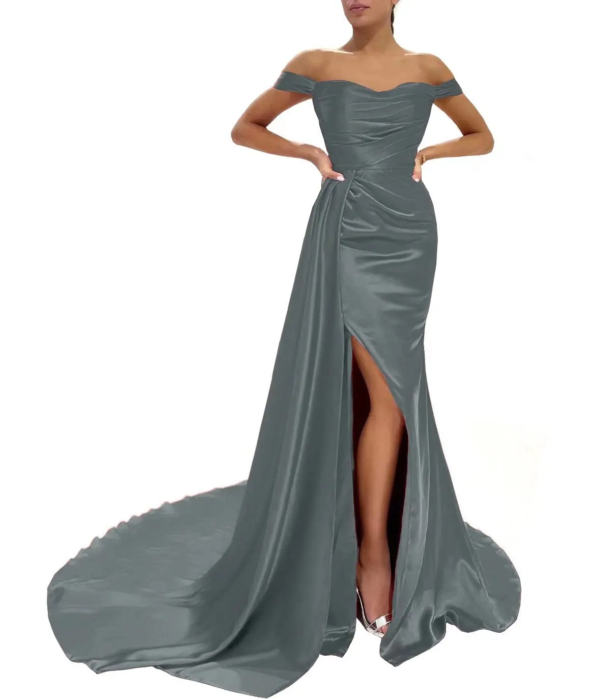 Off Shoulder Evening Dresses Long Mermaid Satin فساتين السهرة  Slit Party Prom Gown with Tail for Women black evening dresses Evening Dresses