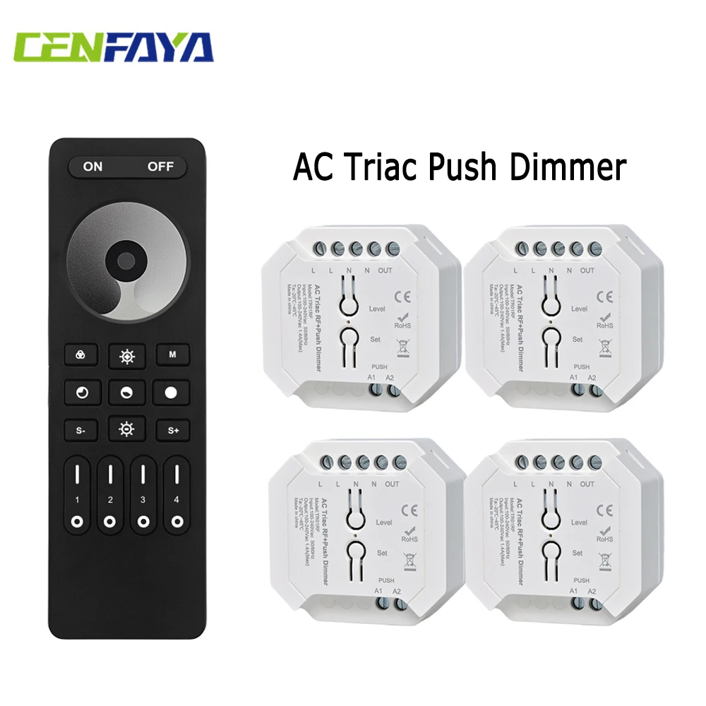 4 โซนไร้สาย AC Triac LED Dimmer 110V 220V 230V สวิทช์ 2.4G RF Dimming รีโมทคอนโทรลสําหรับหลอดไส้หลอดฮาโลเจน 1