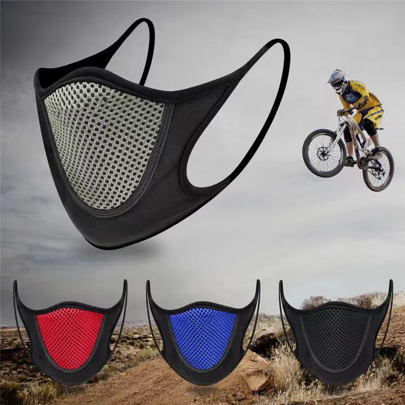 Masque réutilisable en tissu 3 couches posé à plat, protection anti-poussière et confort sportif, montrant les trois couches.