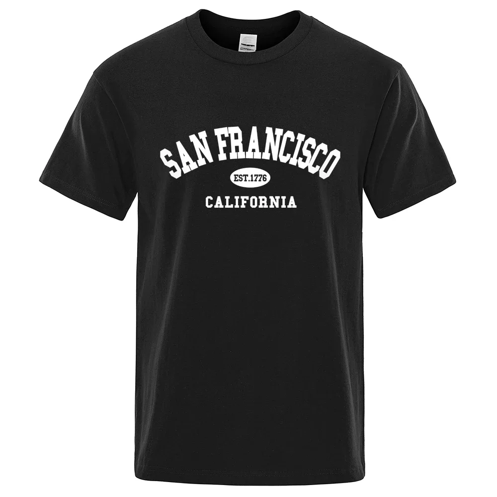 

Футболка Sanfrancisco Est.1776 с надписью Калифорния, мужская повседневная свободная футболка, летняя футболка, хлопковые топы в стиле хип-хоп, повседневные футболки с коротким рукавом