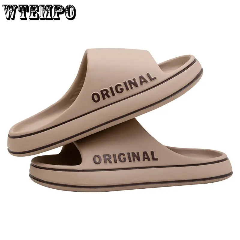 

WTEMPO Men Thick Sole Summer Beach Slides Women Bathroom Anti-Slip Slipper Soft Sandal Fashion Flip-Flop Ultra-Light Letter Shoe