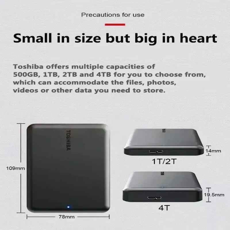 도시바 A5 시리즈 소형 블랙 휴대용 하드 드라이브 고속 USB 3.2 Gen1 외장 데이터 저장 장치 Mac OS 호환