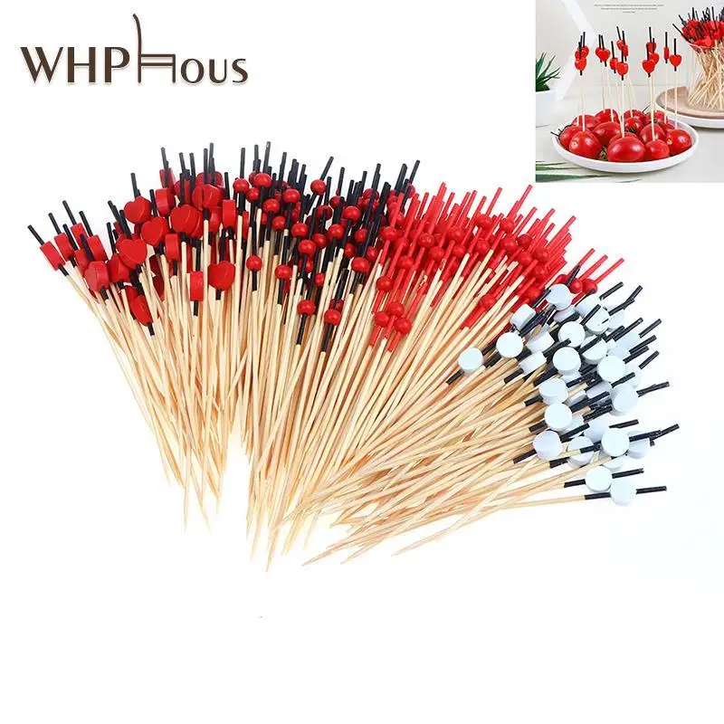 

100pcs 12cm Heart Flower Bamboo Pick Buffet Cupcake Fruit Fork Party Dessert Salad Stick Cocktail Skewer For Wedding Decor