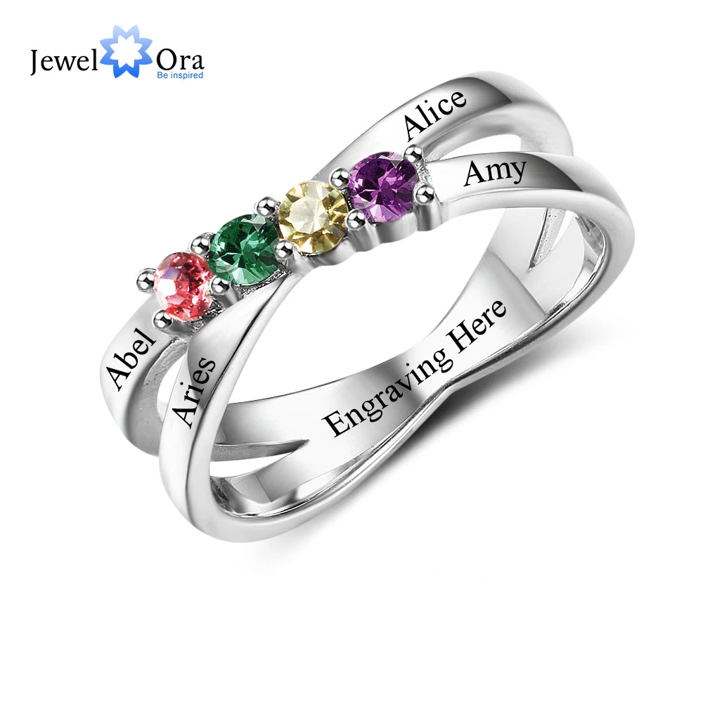 Anillo de Plata de Ley 925 madre, joyería con grabado de nombres personalizados, 4 piedras de nacimiento, regalo para mamá, familia y RI102509|ring engraving|friendship ringmothers - AliExpress
