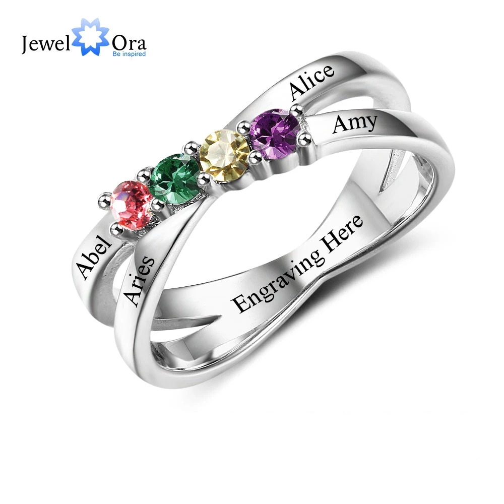 Zullen Gloed vertalen Family & Friendship Ring Engrave Names Custom 4 Birthstone 925 Sterling  Silver Mothers Rings Gift For Mom (jewelora Ri102509) - Rings - AliExpress