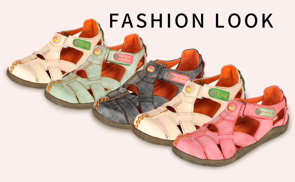 TMA EYES Damen Cross Leder Upper Hand Stitching Casual Sandale Outdoor Bequeme Wanderschuhe – Detail 6