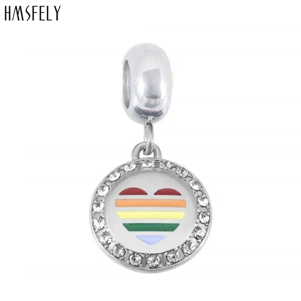 

HMSFELY Colorful Heart Round Steel Pendant For DIY Bracelet Necklace Jewelry Making Accessories Women Bracelets Parts