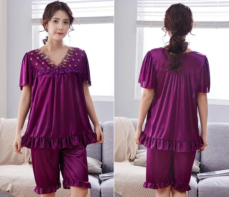 Women Satin Silk Dress Embroidery Nightgown Lingerie Oversized 5XL Sleepshirt Summer Lounge Pajama Night Sleepdress