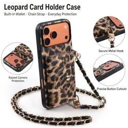 Elegant PU Leather Wallet Phone Case with Card Holder & Detachable Crossbody Chain Strap - iPhone 14 Pro (Scbaowe007)