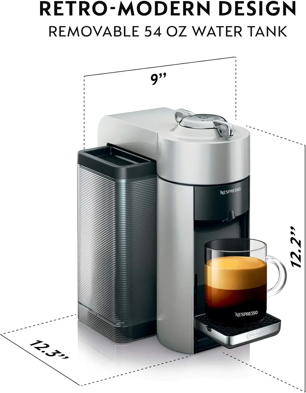 Vertuo Coffee and Espresso Machine by De'Longhi, 1597 milliliters, Silver 2
