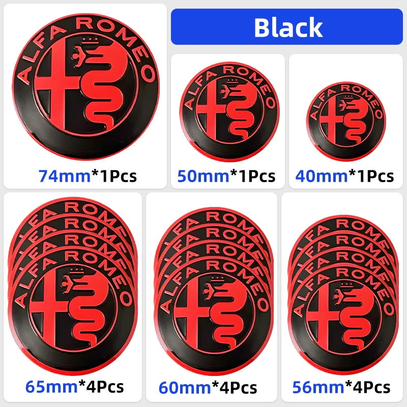Sleek Universal Car Emblem Set - Hood, Trunk, Steering Wheel & Wheel Center Caps (Various Sizes)