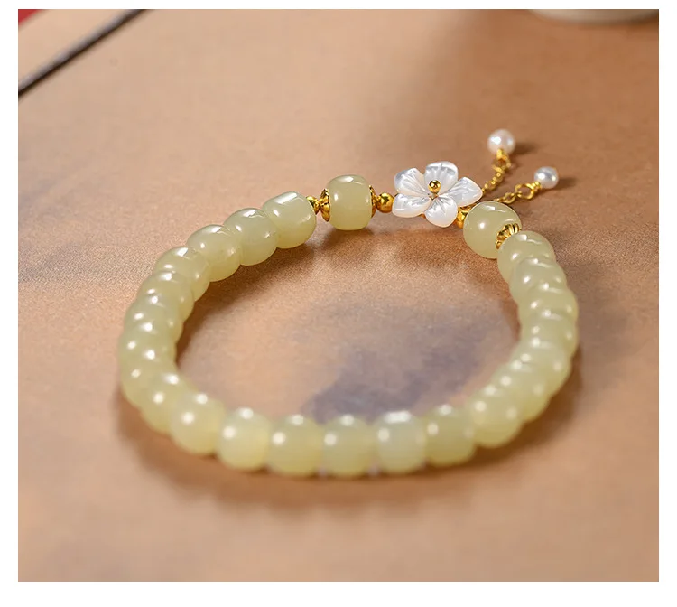 Perle Pfirsich Kirschblüte Blume Armband für Frauen Handgewebtes Seil Armband Quasten Luxus Mode Hetian Jade Schmuck Geschenk – Detail 5