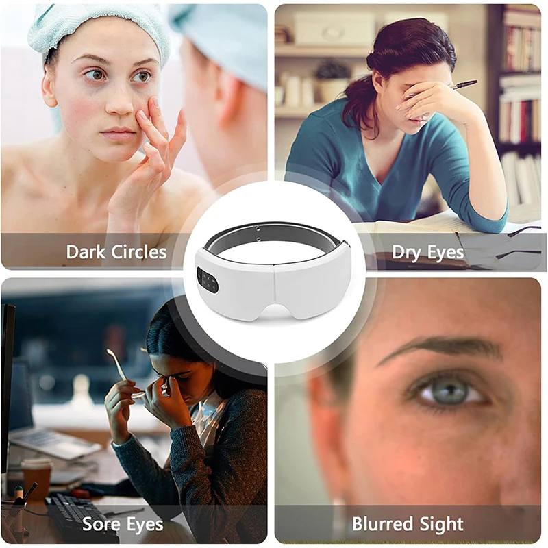 Electric Heated Eye Massager Smart Airbag Vibration Eye Care Instrument With Bluetooth Strain Migraines Relief Improve Sleep eye massager