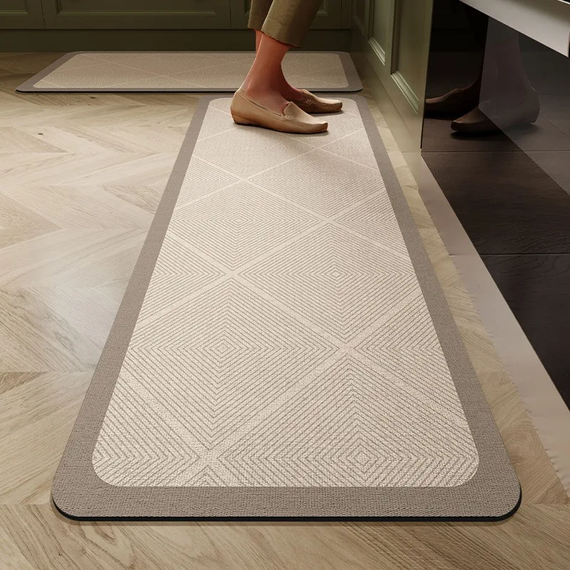 Kitchen Rug Anti-Slip Oil-Proof PVC Waterproof Floor Mat Modern Long Strip Home Decoration Carpet with Non-Skid Leather Design 2