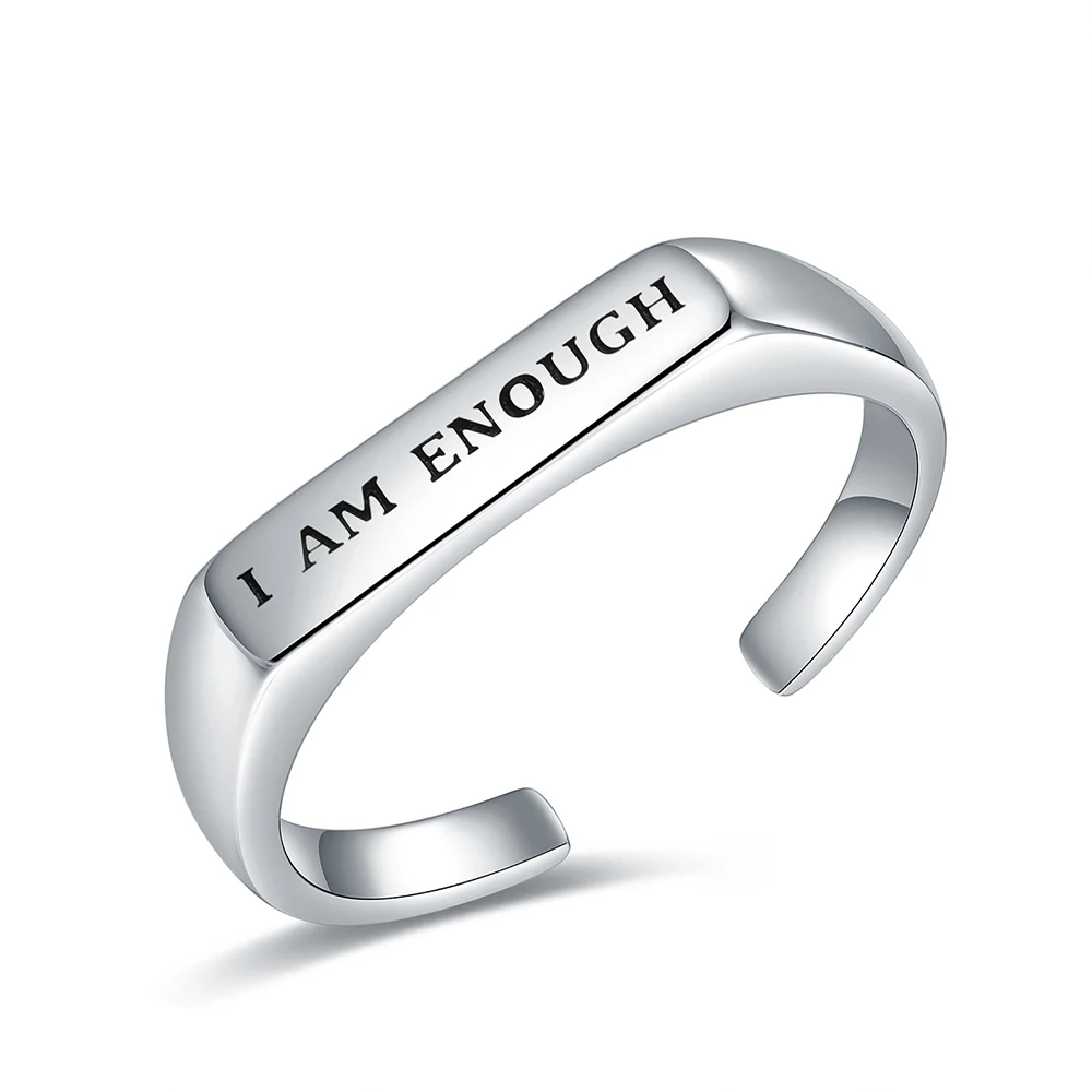 I Am Enough 925 Sterling Silver Adjustable Inspirational Ring Encouragement Quote Jewelry Birthday Gifts for Girls Men Women