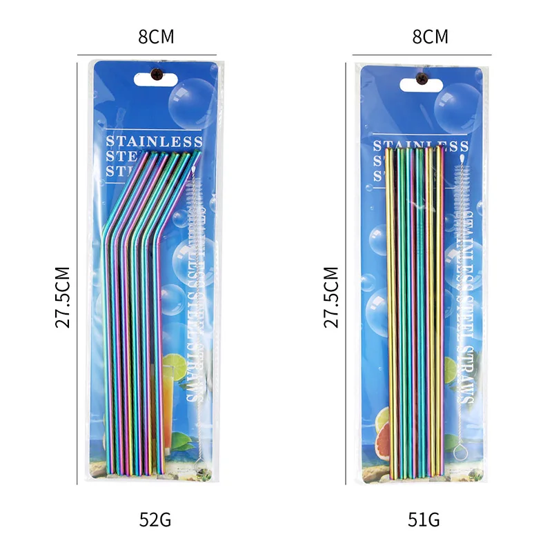 Premium Set of 6 Reusable Stainless Steel Drinking Straws with Cleaning Brush and Case - Perfect