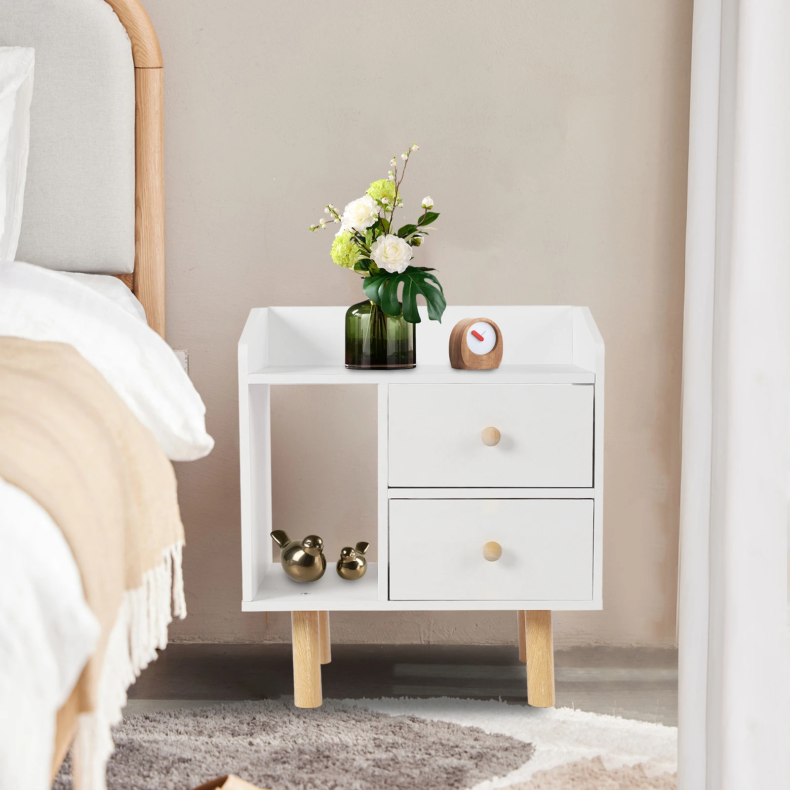 

White Nightstand with Drawer Bedside Table Side Table for Small Place Bed Table End Tables for Living Room Bedroom File Cabinet