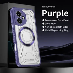 Hybrid Armor Shockproof Magnetic Phone Case with Transparent Hard Cover for HONOR 400 Pro (Purple)