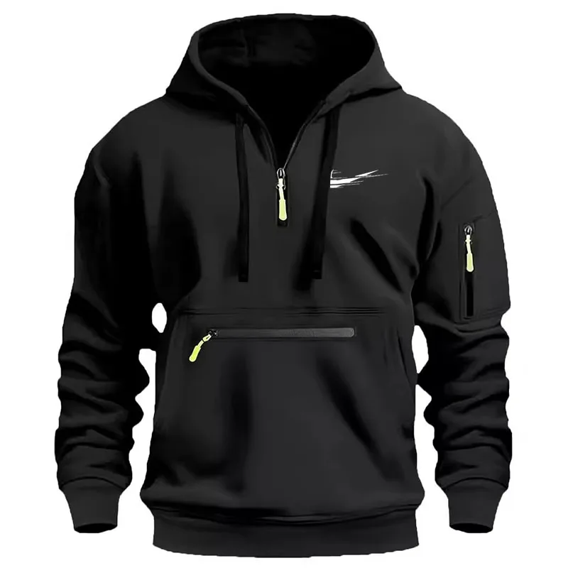 Men's Leisure Sports Pullover Multi Zipper Arm Pocket Hoodie Set Autumn/Winter Fashion Men Clothing Hoodie Mens Loose Coat casual hoodie