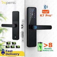  Biometric Fingerprint Door Lock K7 Pro Black Smart Lock Tuya App BlE Remote Unlocking Keyless Lock Electronic Door Lock 