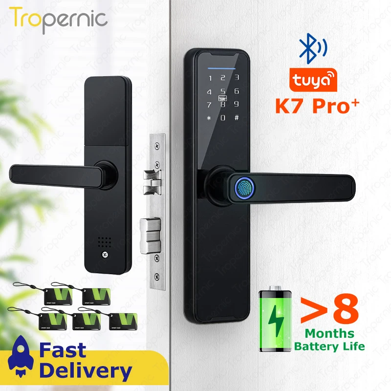 Biometric Fingerprint Door Lock K7 Pro Black Smart Lock Tuya App Ble