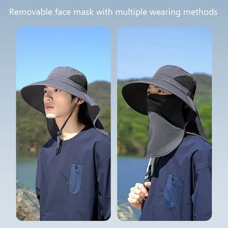 4-in-1 UPF 50+Sun Protection Hat-Adjustable Neck Flap & Detachable Visor for Fishing/Hiking/Camping,Unisex Quick-Dry Bucket Hat