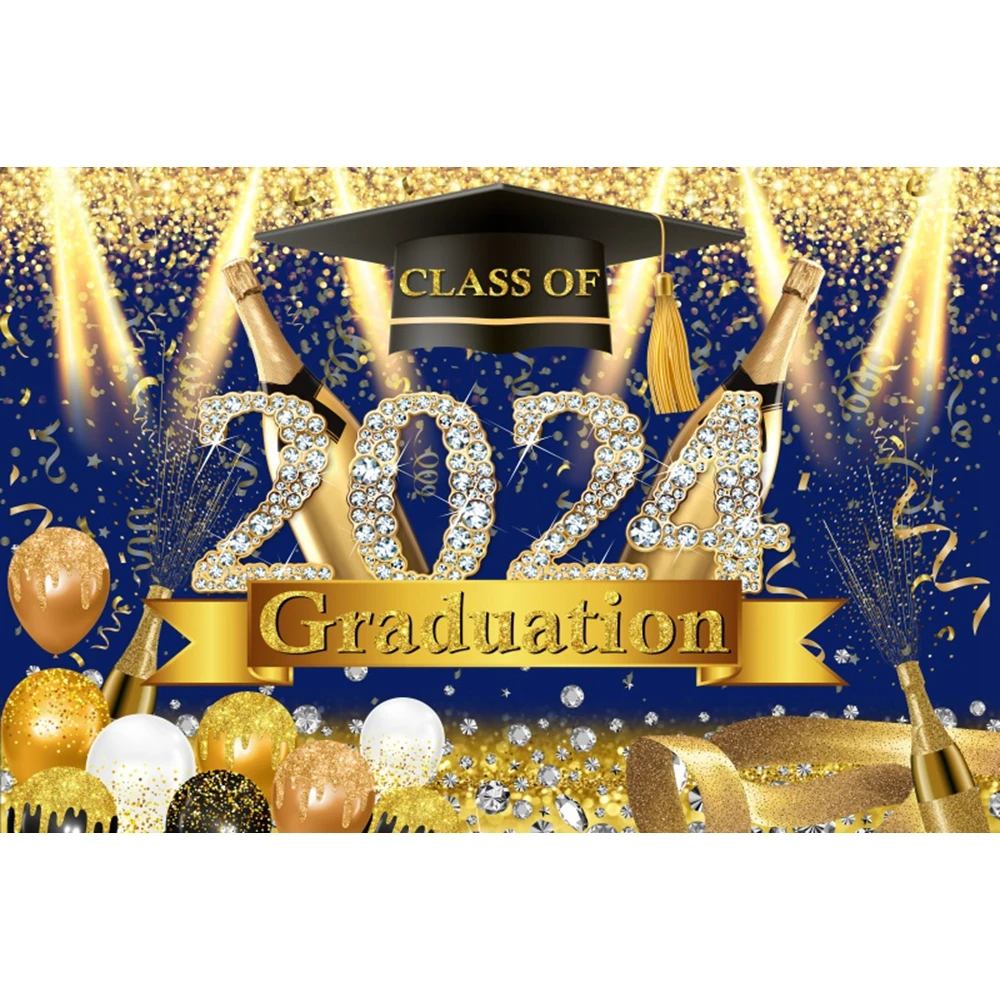 2024 Graduation Photography Backdrop Gold Glitter Congrat Grad Class of 2024 Prom Congratulate Graduates Photo Background Decor