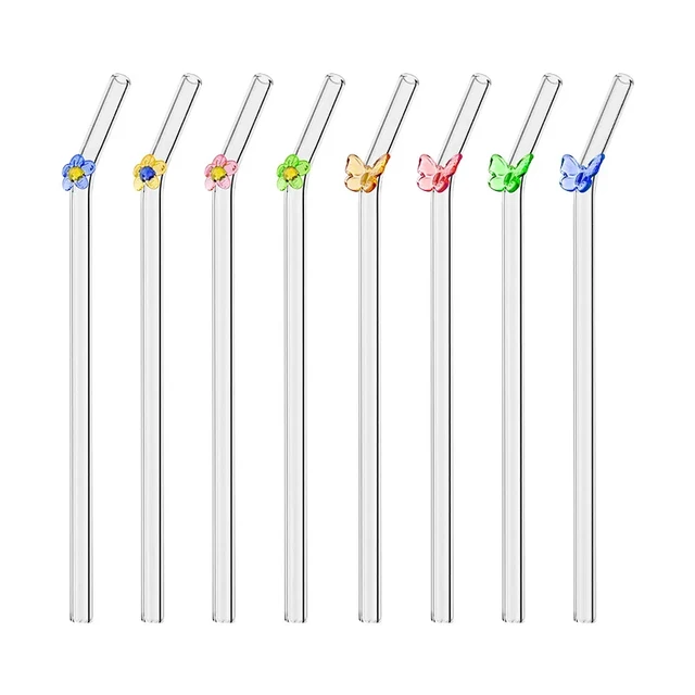 1PC Butterfly Glass Straws Reusable Clear Straws For Smoothies Cocktails  Drinking Bar Tools Drinkware