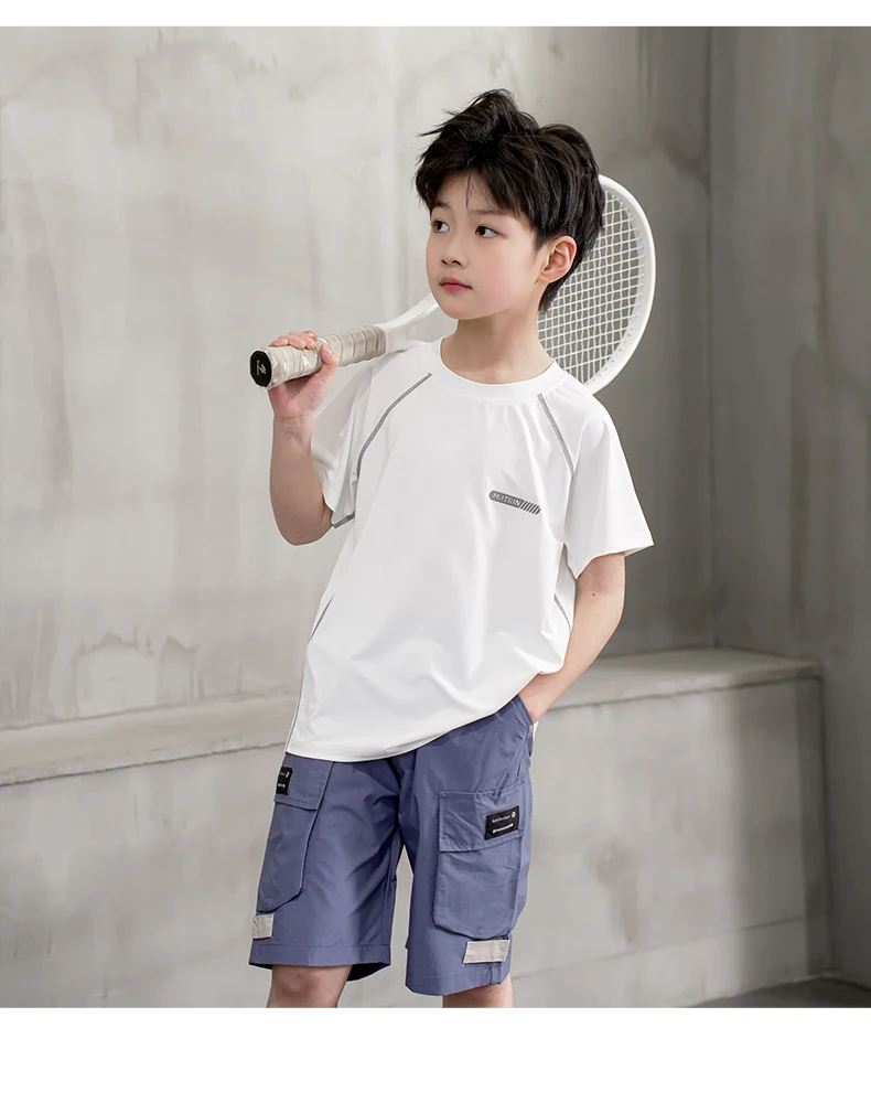 Boys Sports Wear Clothes Girls Sportswear for Kids T-shirt Toddler 4 to 12 Years Mesh Breathable Blue Pink Tees 23 Sf701569e8afd41d288d8b035514d3790i