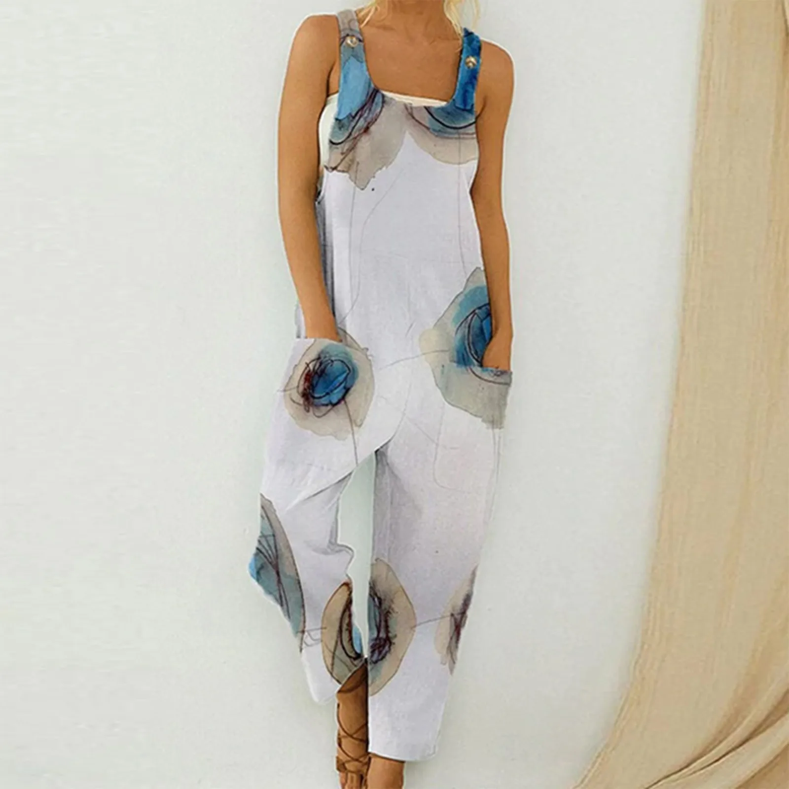Lace-up Printed Loose Jumpsuit