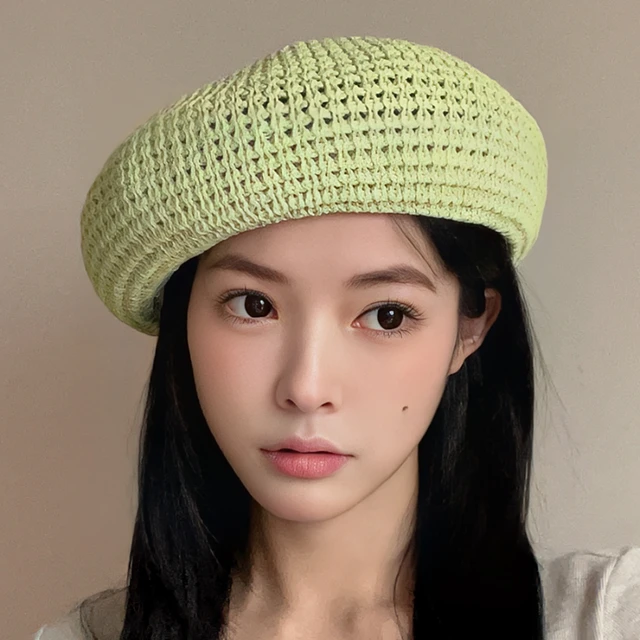 Sweet Girl Berets Multicolor Optional Summer Sun Protection Green Straw Hollow Beret Hats for Women British Dome Ins Painter Cap