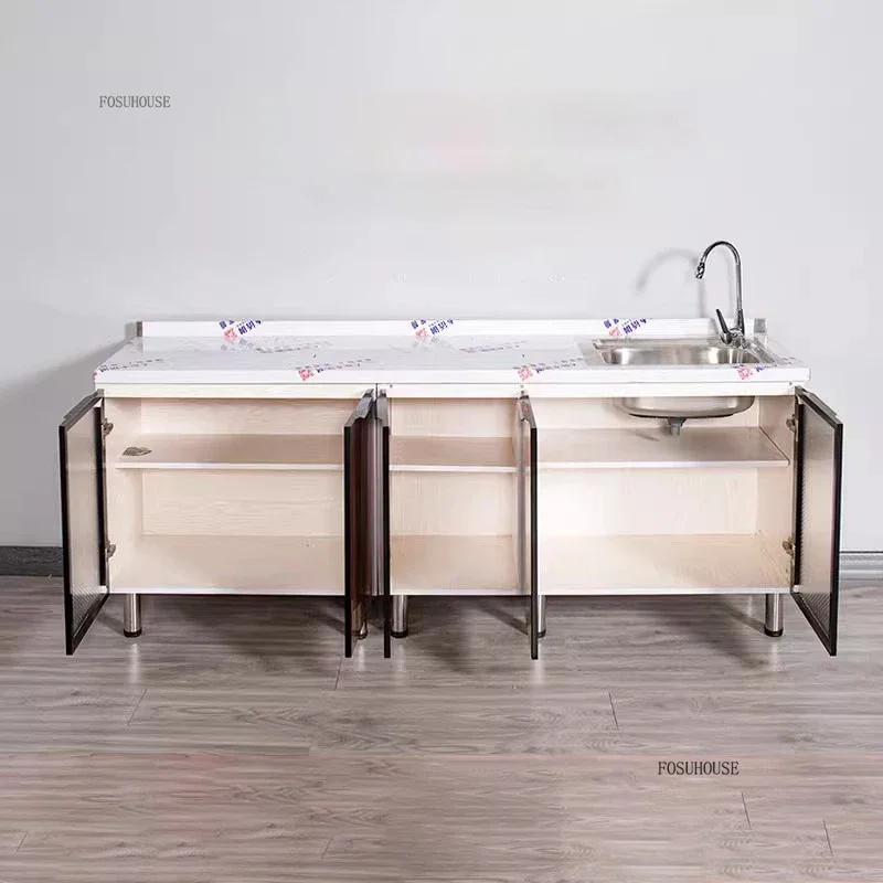 Modern Assembled Kitchen Cabinets for Rental House Economical Stainless Steel Kitchen Island Storage Cabinets Furniture