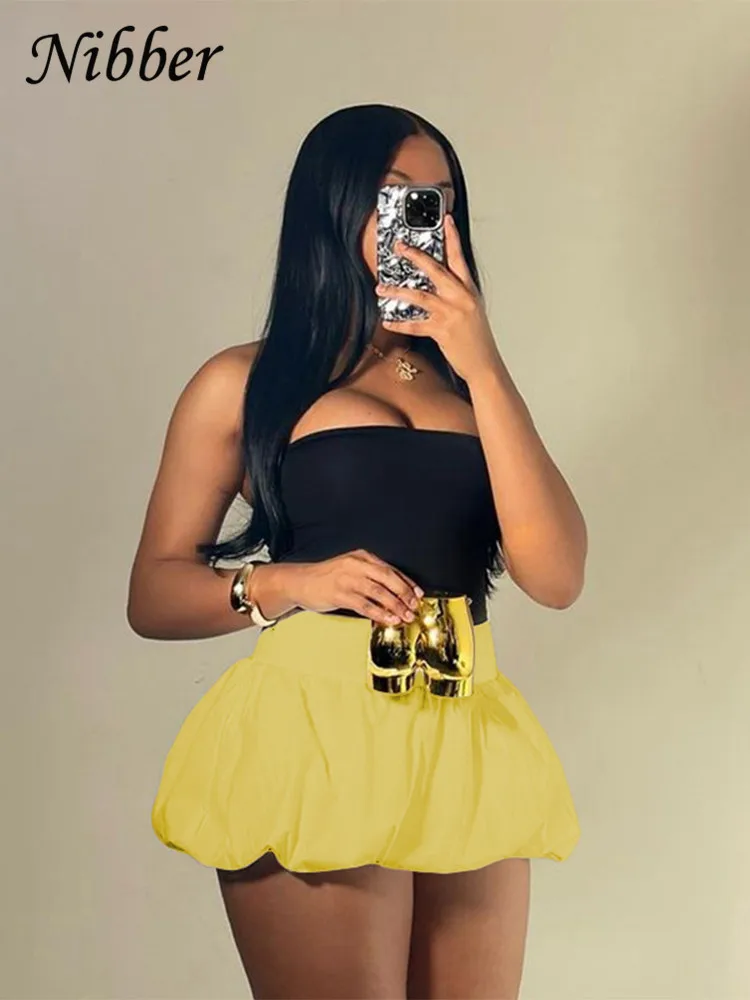 Nibber Ball Gown Skirts Women Y2K Hottie 2024 Summer Trend Midnight Waistband Miniskirts Birthday Basic Streetwear Wild Bottoms