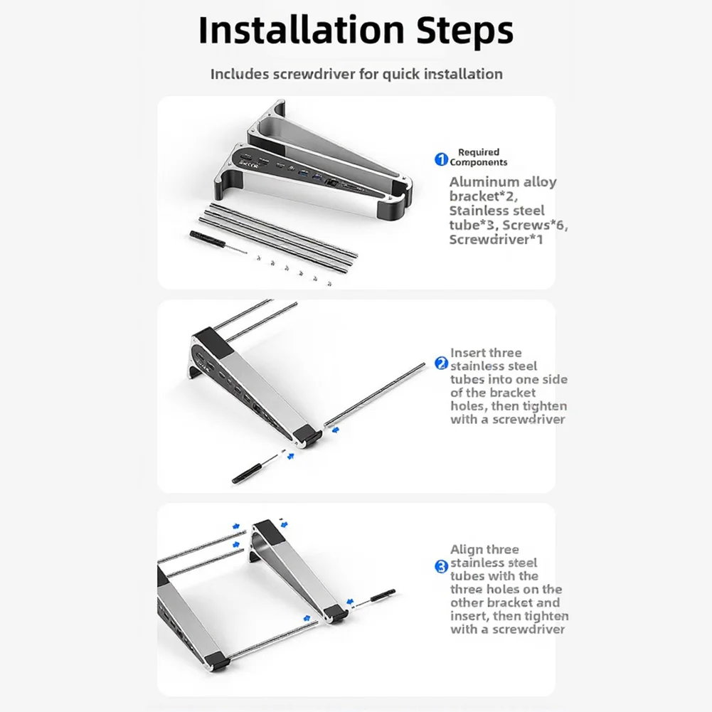 1 Pcs For-8 IN 1 노트북 스탠드 도킹 스테이션 금속 알루미늄 합금 접이식 리프팅 가능 USB-C 도킹 스테이션 교체 부품