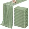 10PCS Set Semi-Sheer Gauze Wedding Table Runner Sage Green Cheesecloth Table Dining Party Christmas Banquets Arches Cake Decor 1
