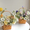 Hand Made Flower Basket Portable Handle  Basktes Organizer  Wicker Rattan Storage Box Kitchen Outdoor Pincnic Food Basket 3