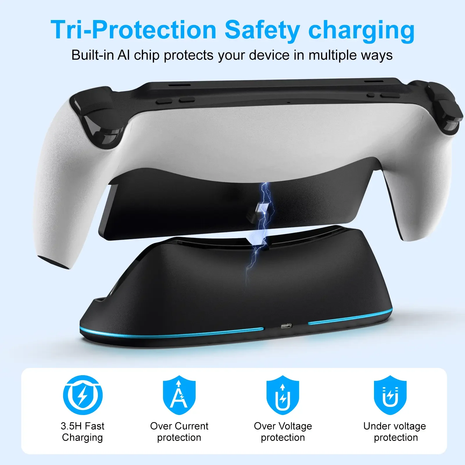 HONCAM Charging Dock Station for PlayStation Portal 7 RGB Light Modes Console Charger Stand with Tri-Protection Safety charging