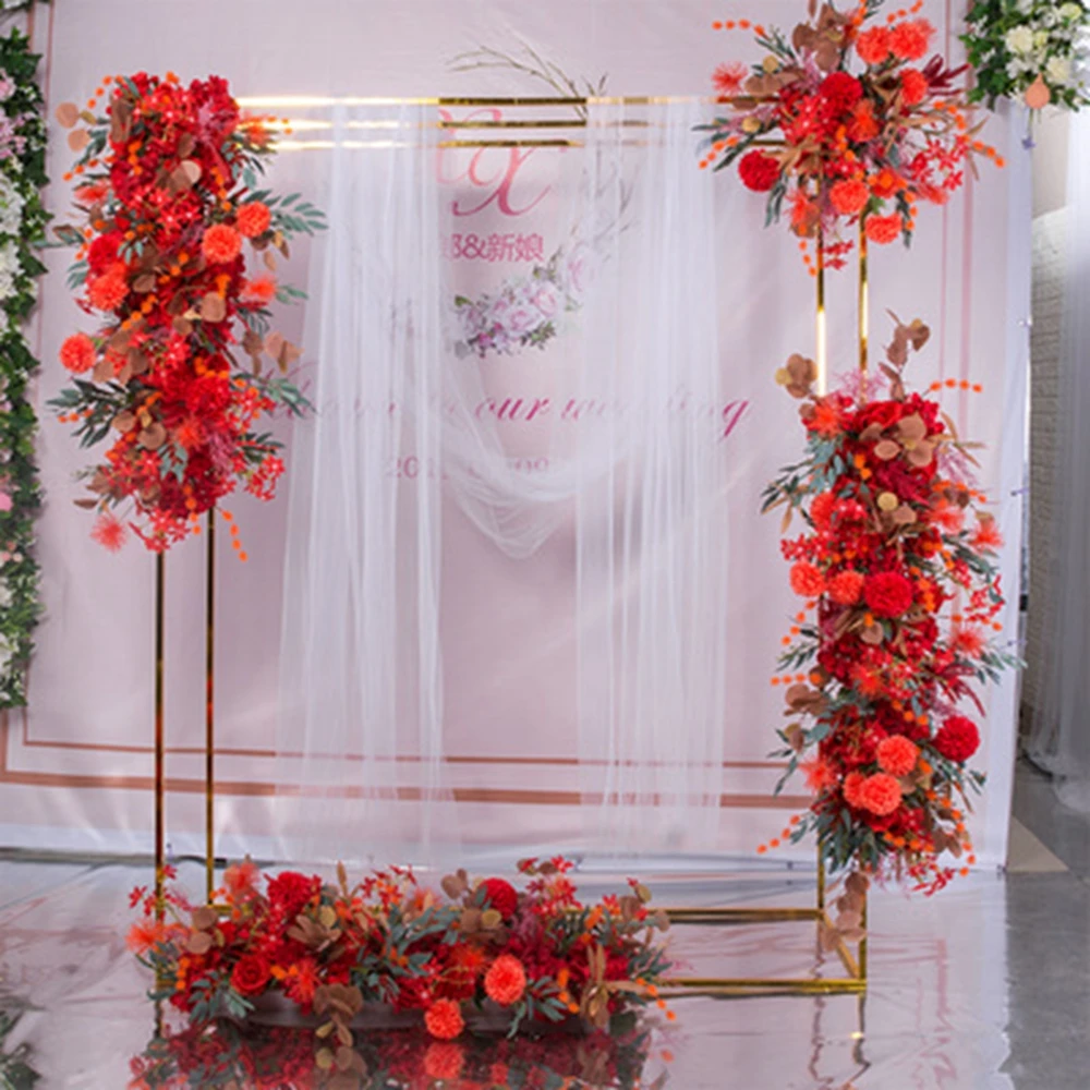 

Luxury Wedding Arch Square Gold Plating Column Plinth Balloon Frame Floral Stand For Backdrop Birthday Stage Outdoor Decor