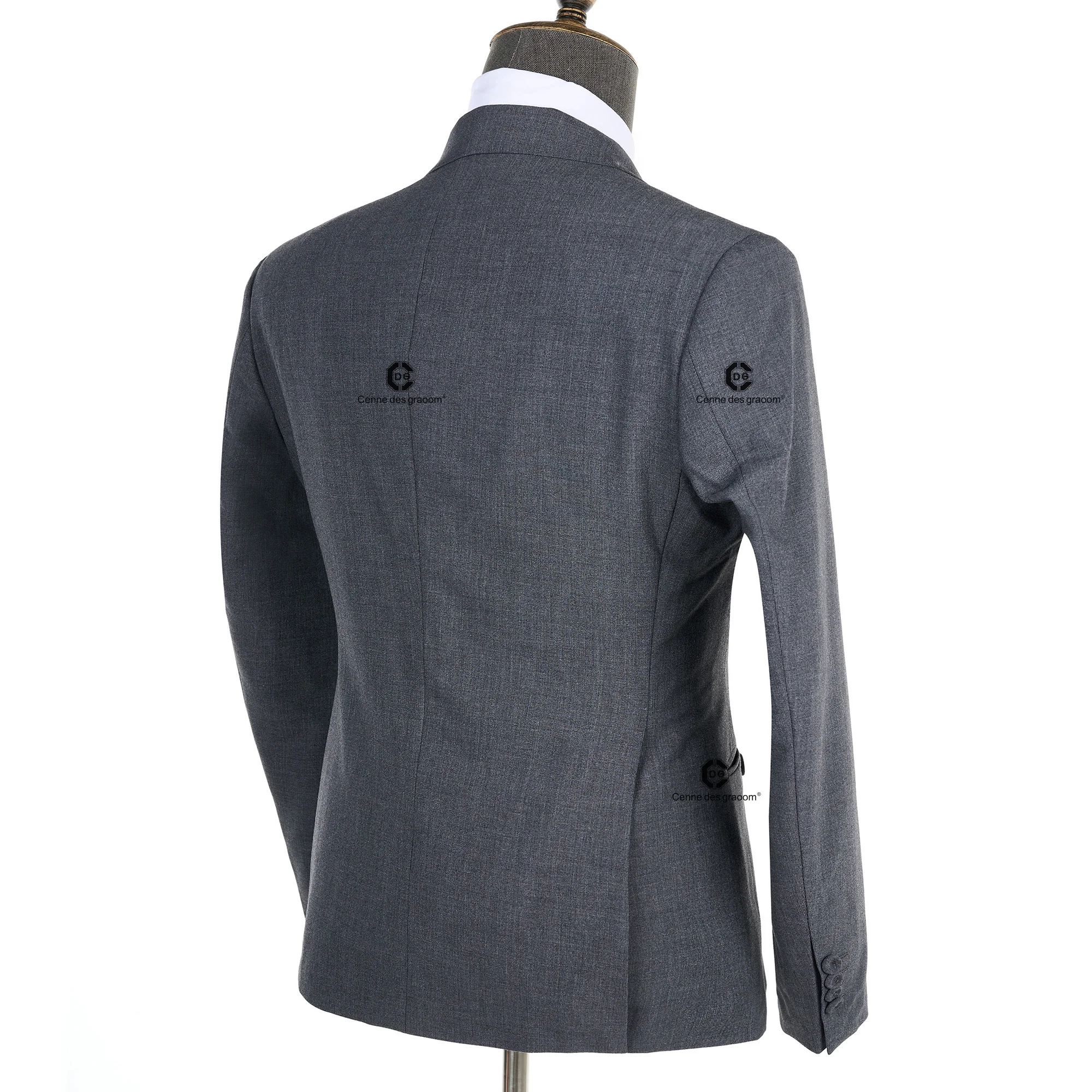 Cenne Des Graoom 2024 New Elegant Grey Suits for Men Double Breasted Hand Sewn Buttons 2 Pieces Set High Quality Wedding Party 4