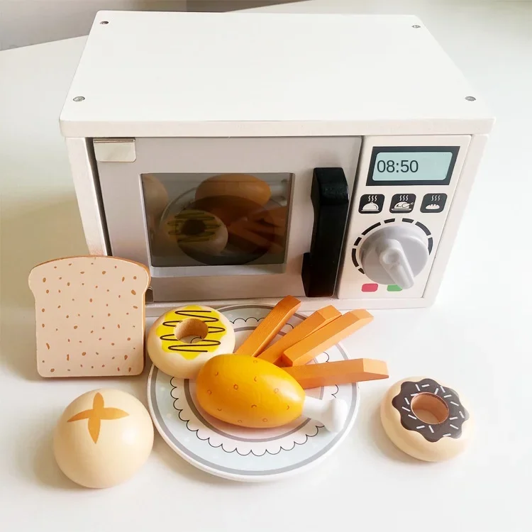 Wooden Children's Microwave Oven Oven Baking Toy Simulation Kitchen Play House Parent-child Interaction Toys Kitchen 2