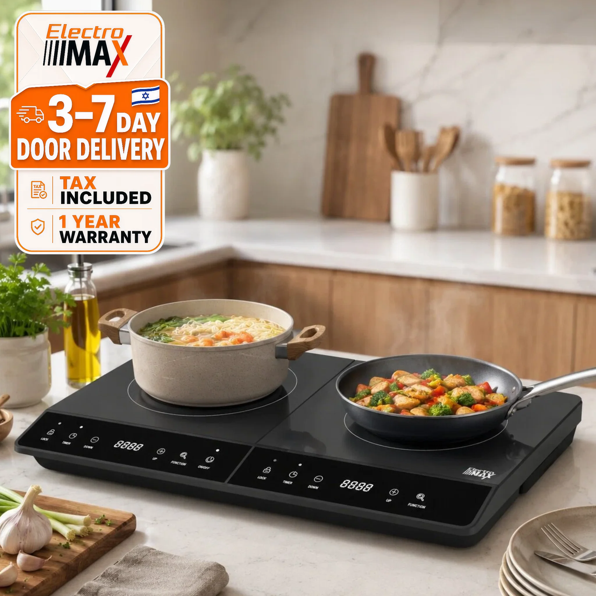 Electro Max 3500W Doppel-Induktionskochfeld, Doppelbrenner-Elektroherd, Kristallglas-Touchpanel mit Timer, tragbare Arbeitsplatte für Zuhause, Küche, Büro, Wohnung, Überhitzungsschutz, Kindersicherung