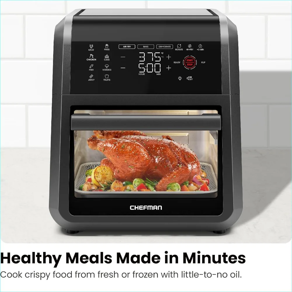 Air Fryer Oven - 12-Quart 6-in-1 Rotisserie Oven and Dehydrator, 12 Presets with Digital Timer and Touchscreen,  Black images - 6