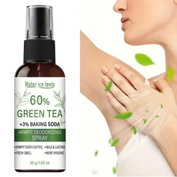 Water Ice Levin Armpit Deodorizing Spray 72-Hour Protection. Green Tea 3% Baking Soda. Gentle Non-Irritating. Odor Control. 30g 1